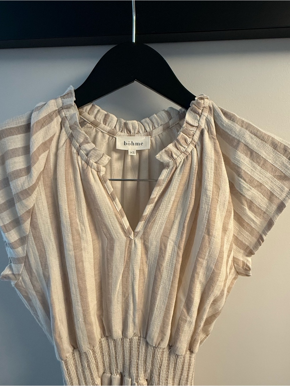 Bohme Claire Striped Maxi Dress in Taupe with Cap Sleeves Cotton Blend Size XS - Picture 5 of 11